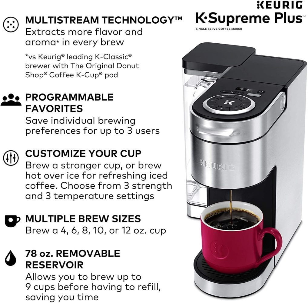 'Keurig K-Supreme Plus Coffee Maker, Single Serve K-Cup Pod Coffee Brewer, With MultiStream Technology, 78 Oz Removable Reservoir, and Programmable Settings, Stainless Steel'