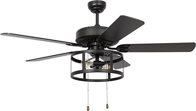 Parrot Uncle Ceiling Fans with Lights and Pull Chain Black Ceiling Fan with Light 52 inch Industrial Indoor Ceiling Fan with Light