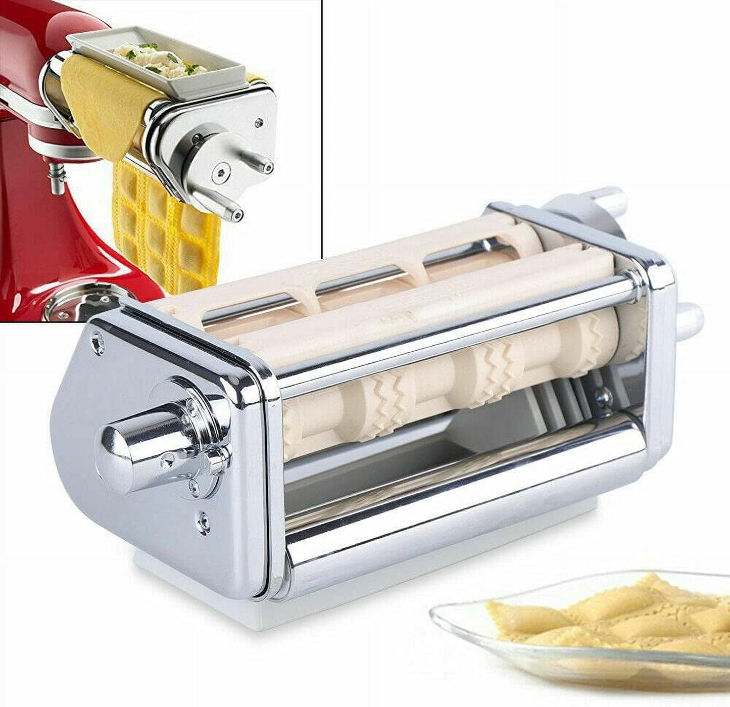 Pasta & Ravioli Maker Set,Pasta Roller Cutter Attachment Set for Kitchen Stand Mixer Noodles Maker,Stainless Steel