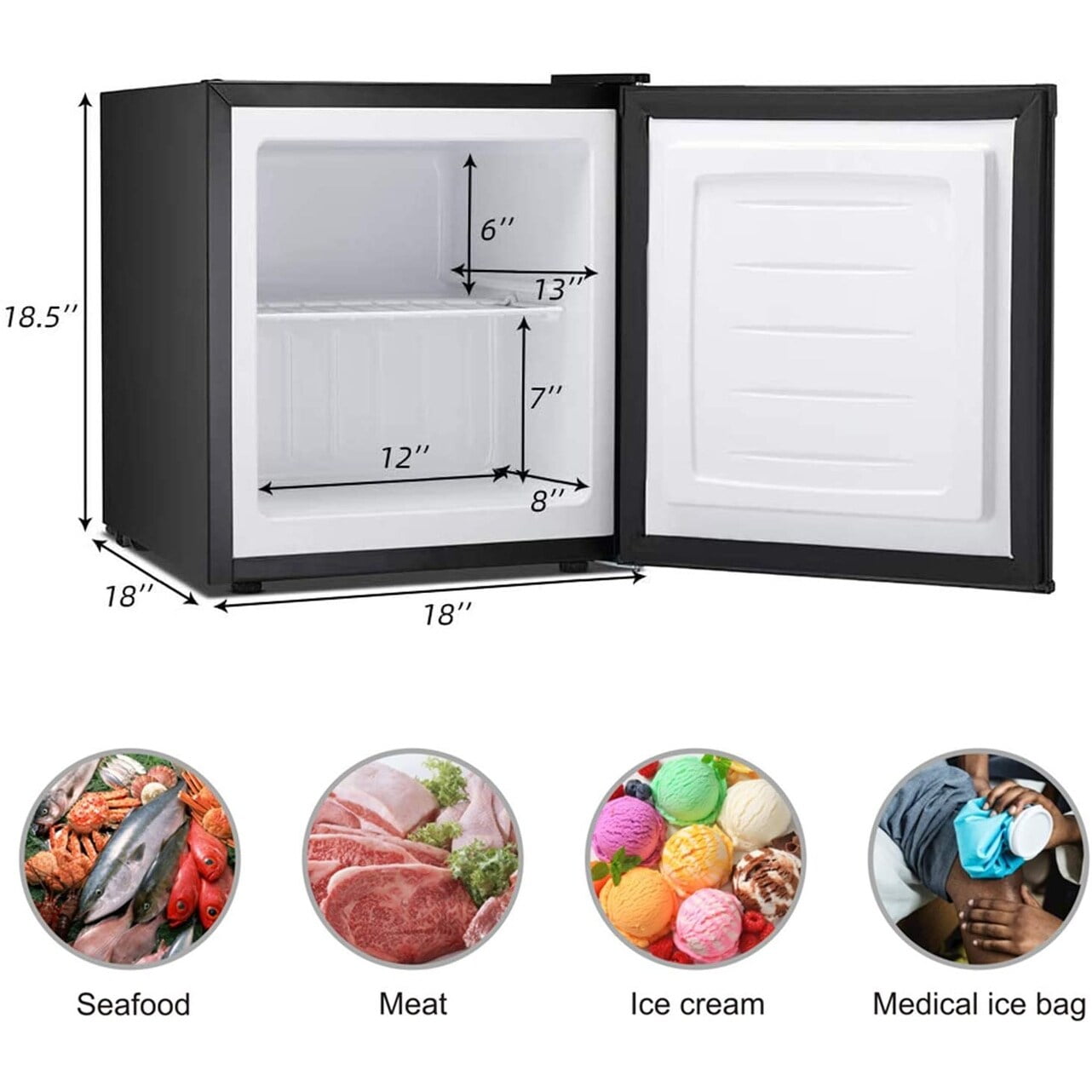 1.1 cu.Compact Upright Freezer Reversible Stainless Steel Door Black