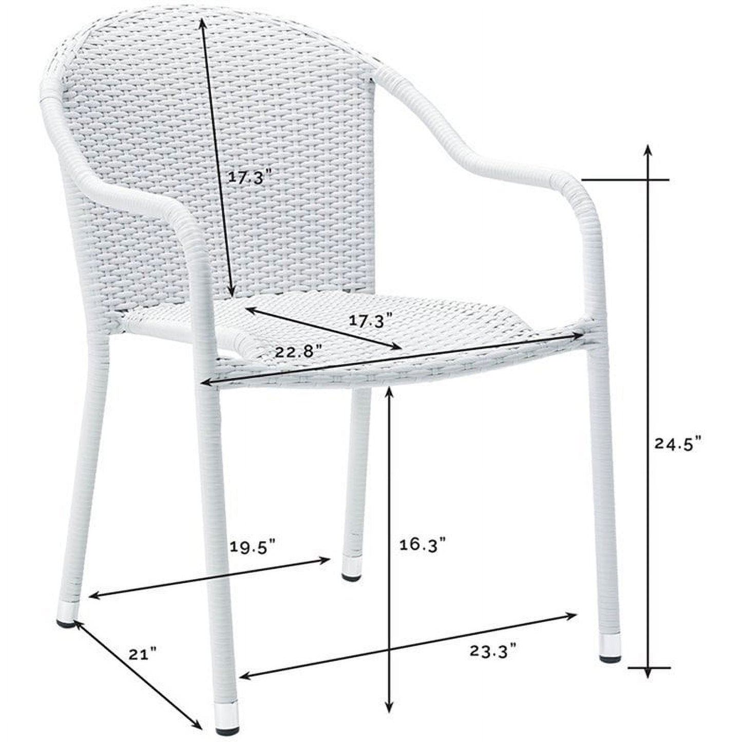 Pemberly Row Outdoor All Weather Wicker Resin Patio Stackable Chair in White (Set of 4)