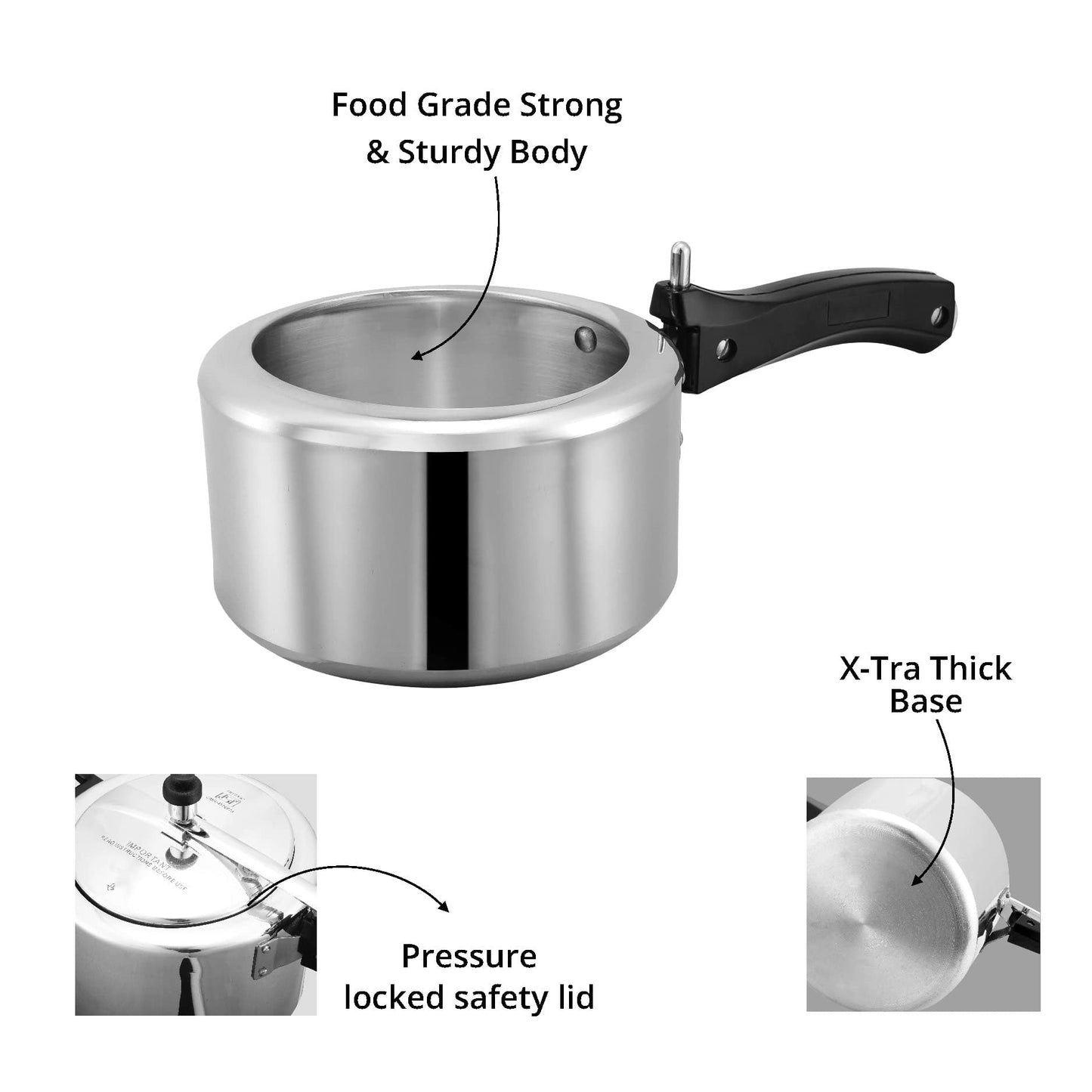 Pannikin Aluminium Inner Lid Pressure Cooker Combo 2 3 Litres (Silver)