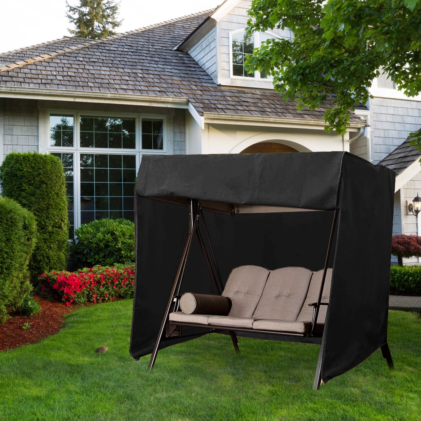 Patio Swing Cover, Waterproof 3 Triple Seater Hammock Cover for Garden Glider Chair Patio Furniture, All Weather Protection Outdoor Furniture Protector, 87 x 49 x 67 inches