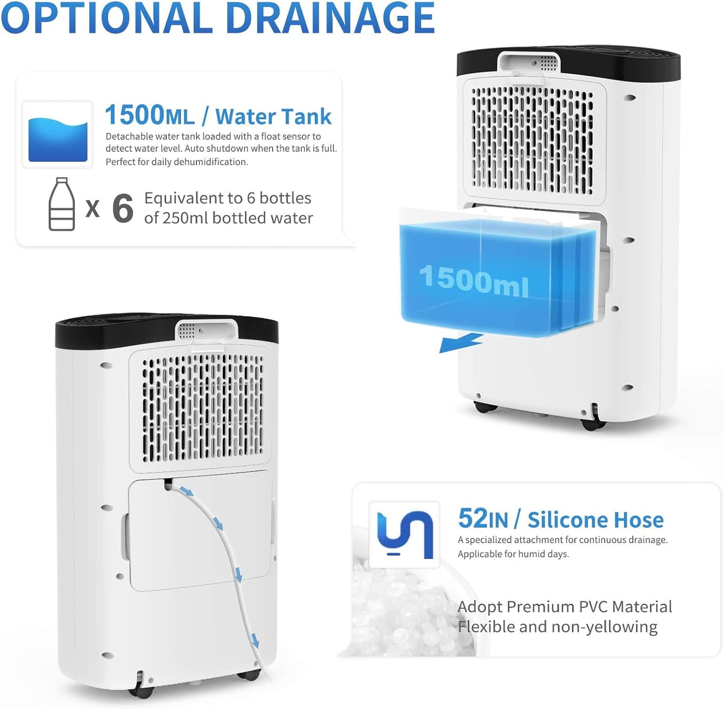 1,500 Sq. Ft 30 Pints Dehumidifier for Home and Basements with Drain Hose