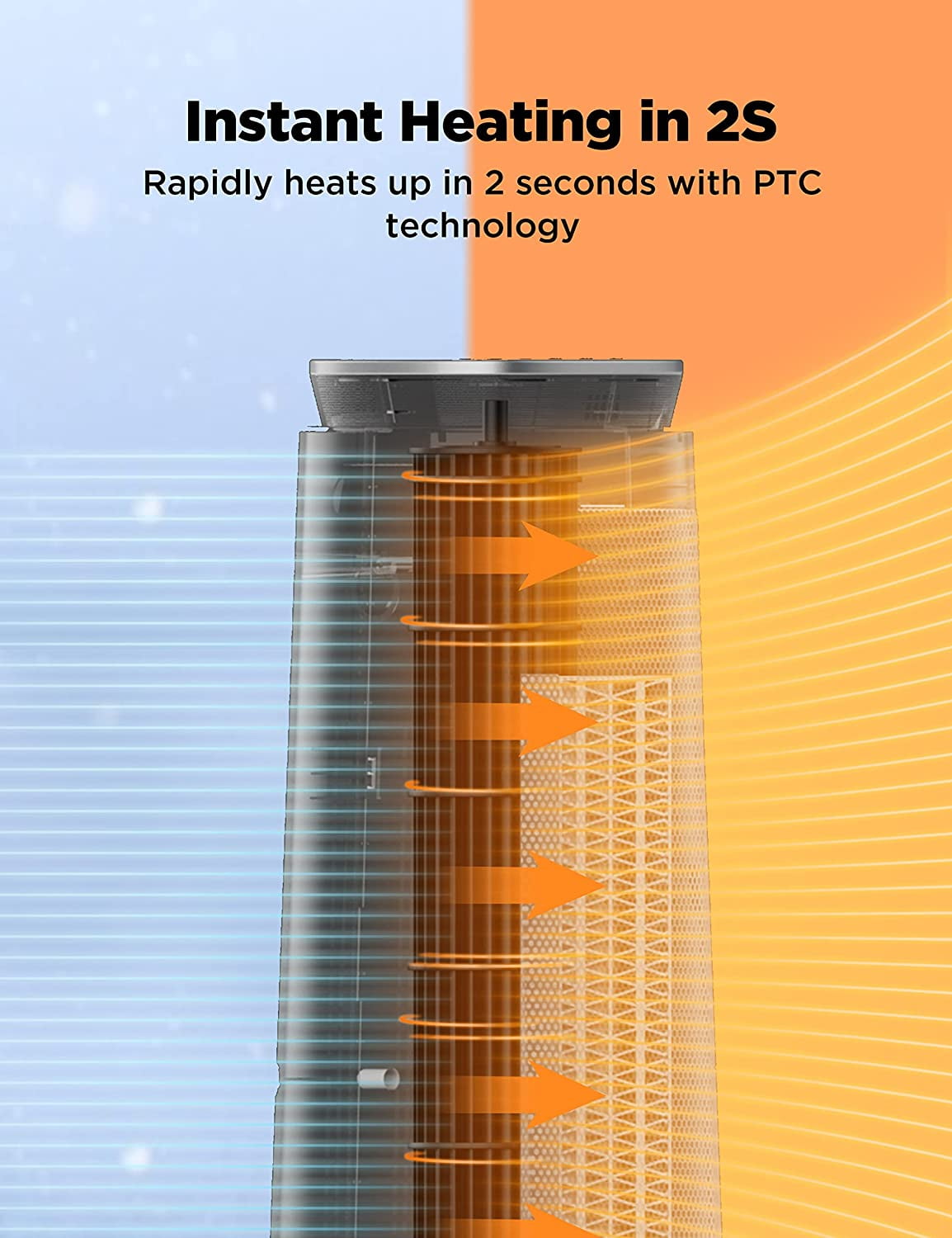 PELONIS PTH15A4BGB Ceramic Tower 1500W Indoor Space Heater with Oscillation, Remote Control, Tip-Over Switch & Overheating Protection.Grey