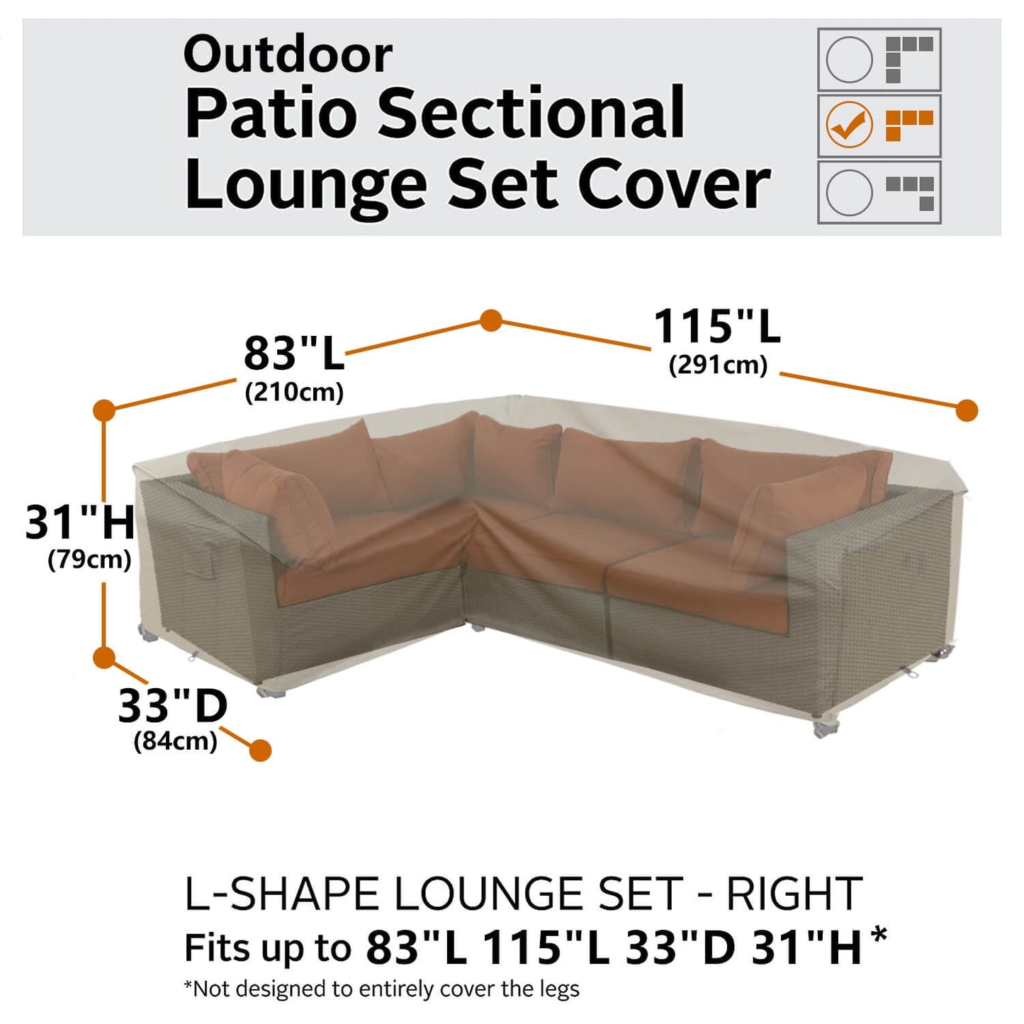 Patio Furniture Cover,Heavy Duty Outdoor Sectional Sofa Cover, 83'X115' Waterproof 600D Patio Sectional Couch Cover, Lawn Patio Furniture Cover (Natural Beige, L-Shaped-Left Facing-83 x115)