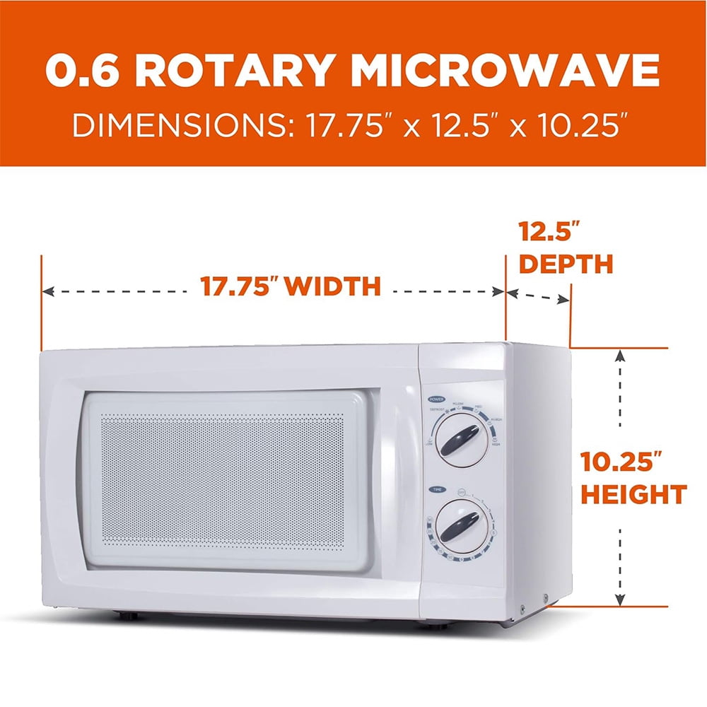 0.6 Cu. Ft. Microwave Oven w/ Power Levels & Grip Handle, 30 Minute Timer, White