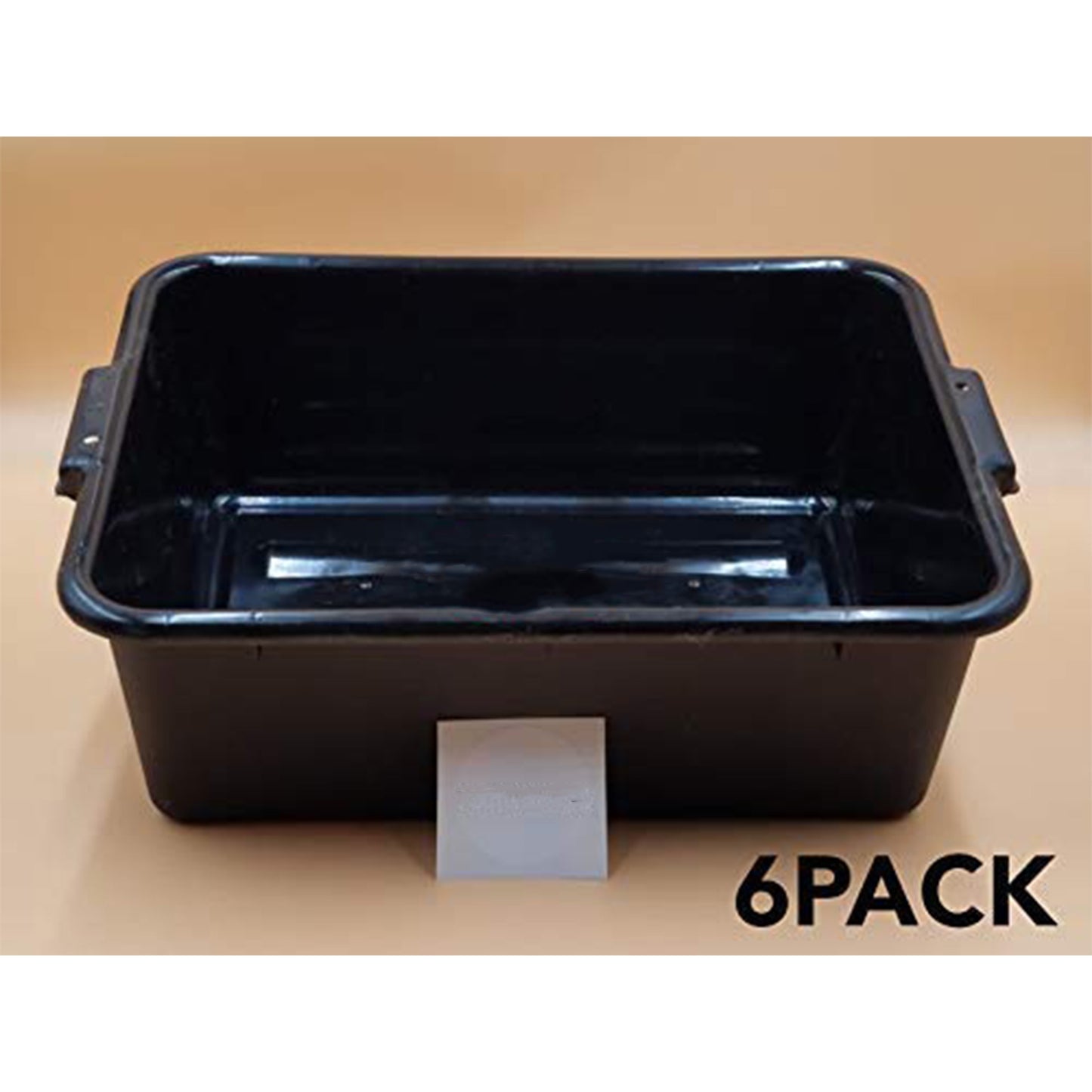 '6 PACK 20'' x 15'' x 7'' Black Polypropylene Bus Plastic Restaurant Dishwasher w/ Lids Tub'