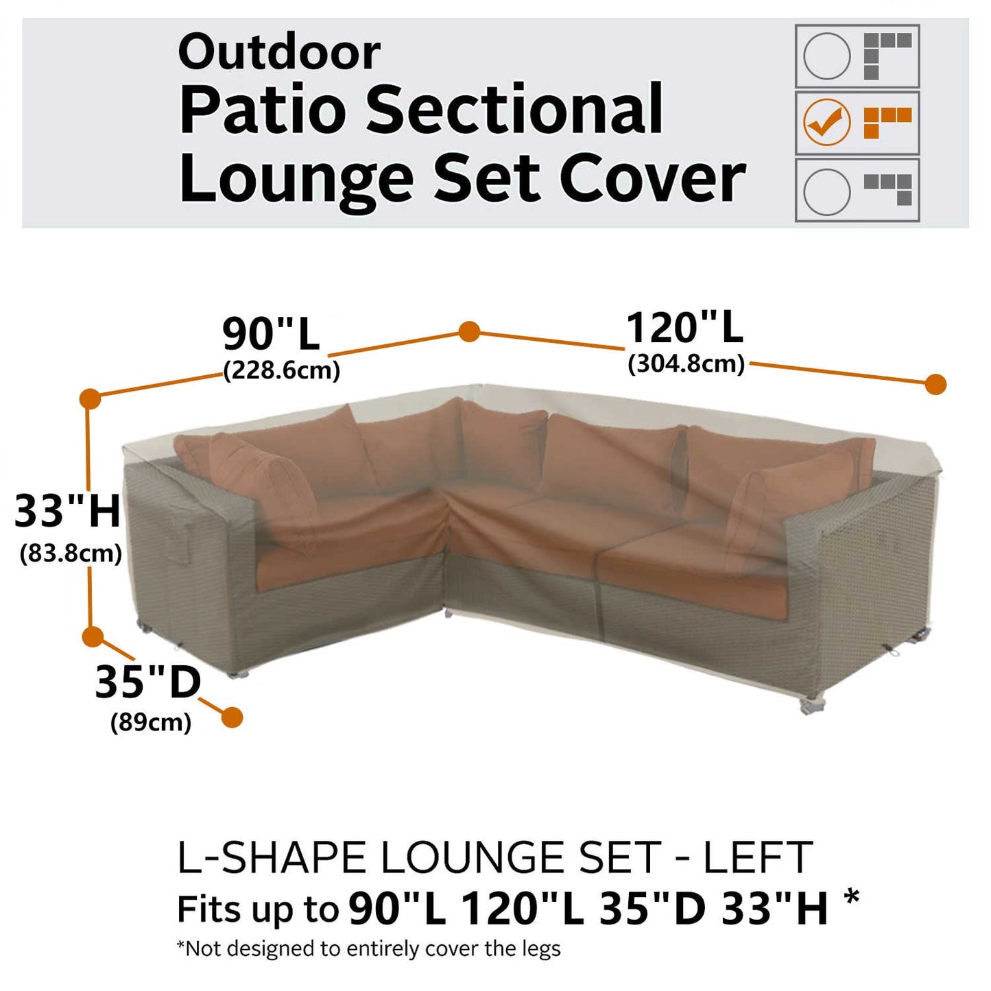 Patio Furniture Cover,Heavy Duty Outdoor Sectional Sofa Cover, 90'X120' Waterproof 600D Patio Sectional Couch Cover, Lawn Patio Furniture Cover (Desert Khaki, L-Shaped-Left Facing-90 x120)