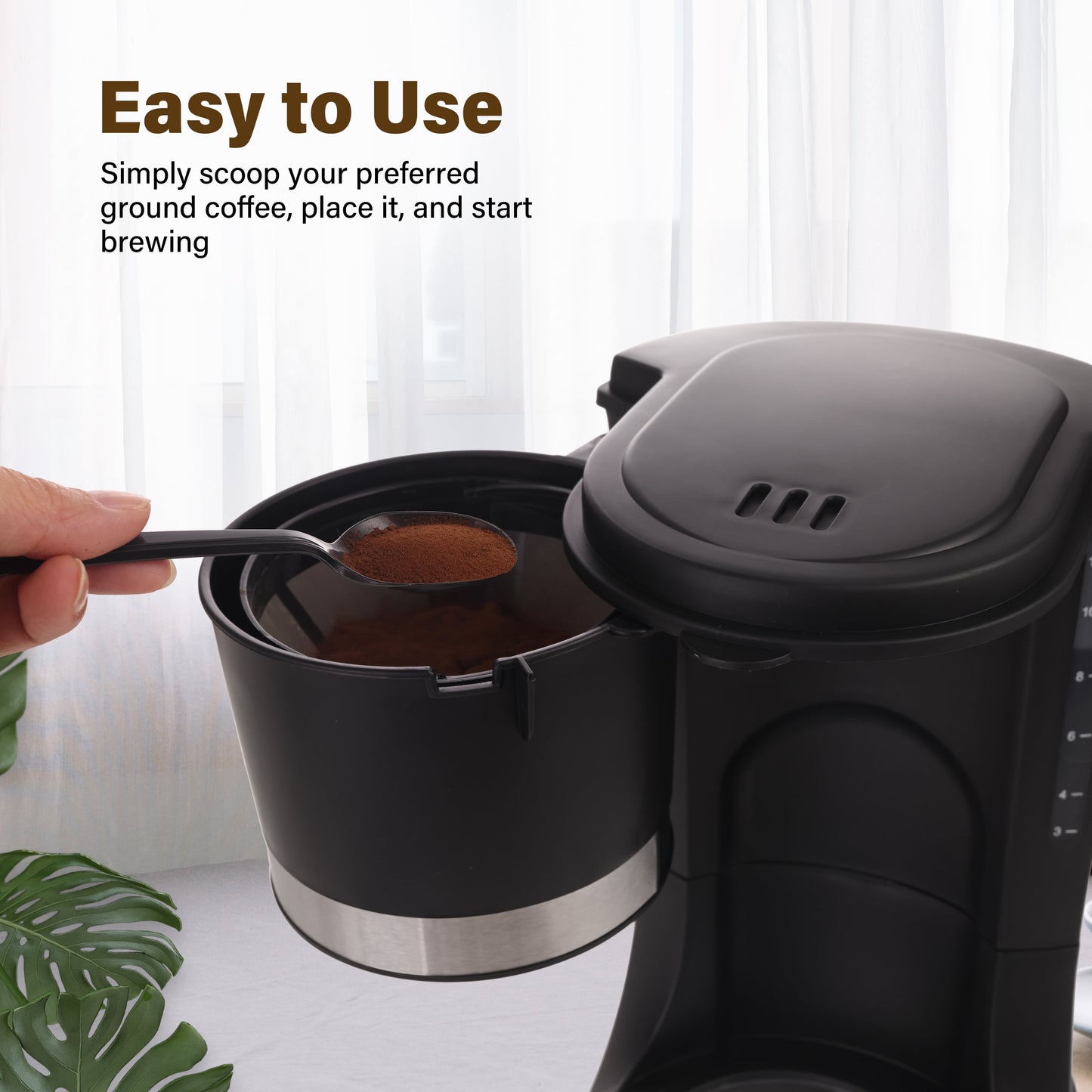 10-Cup Drip Coffee Maker Anti-Drip Coffee Machine Reusable Filter Keep-Warm Function Clear Water Level Window Coffee Machine Ideal for Home or Office