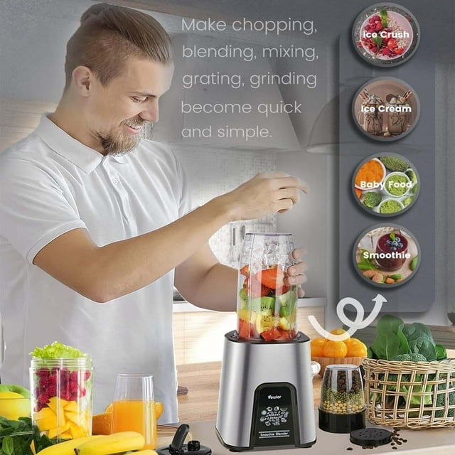 1000W Smoothie Blender for Shakes and Smoothies, 11 Pieces Personal Blender for Kitchen, 2*23oz+10oz Blender Cups with To-Go Lids for Fruit Vegetables, Beans, Nuts, Spices