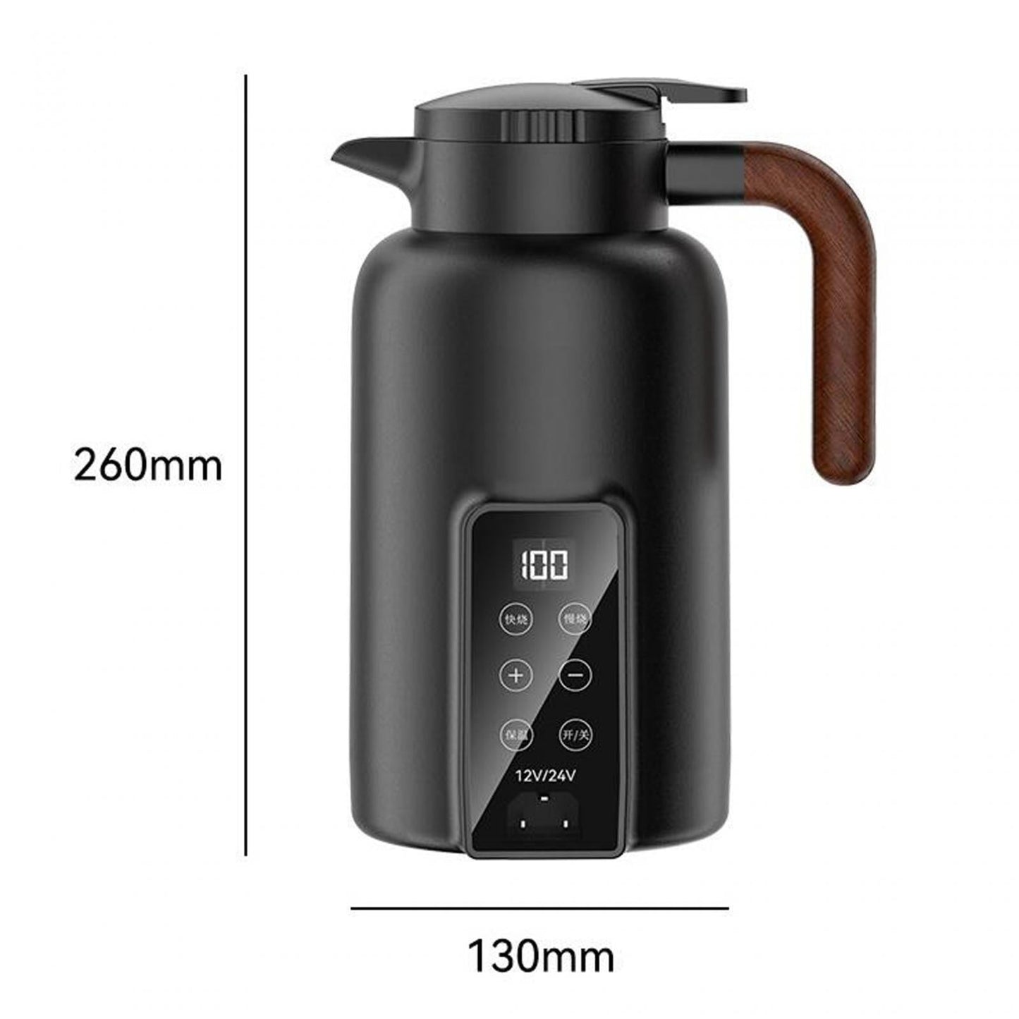 perfk Car Heating Cup 1.3L Auto Heating Kettle for Tea Heating Water Beverage Black