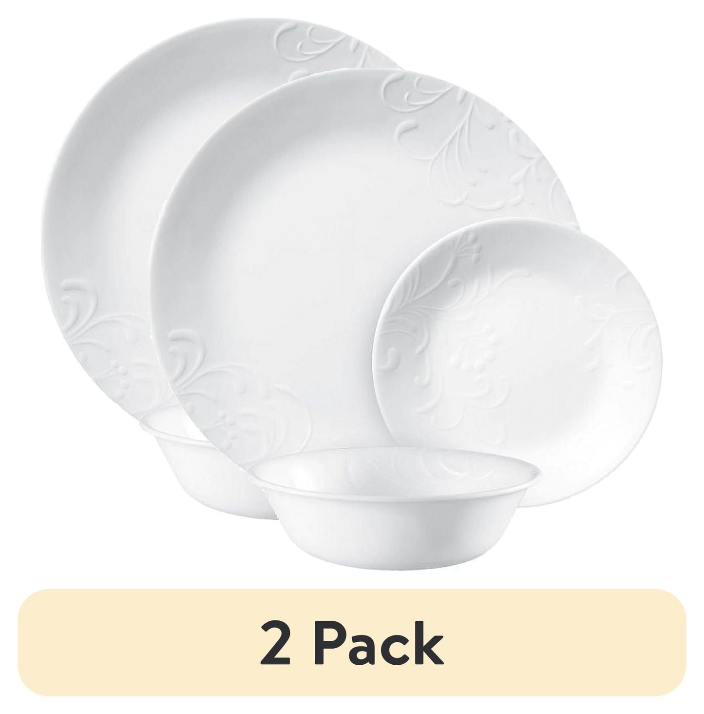 (2 pack) Corelle Madeline Embossed, 12 Piece, White, Dinnerware Set