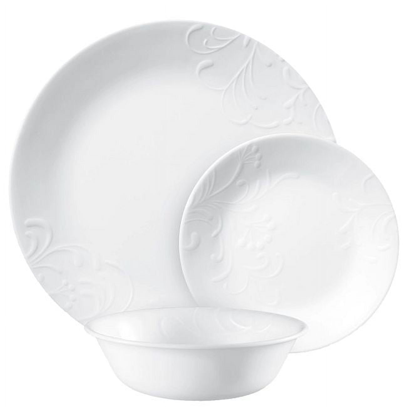 (2 pack) Corelle Madeline Embossed, 12 Piece, White, Dinnerware Set