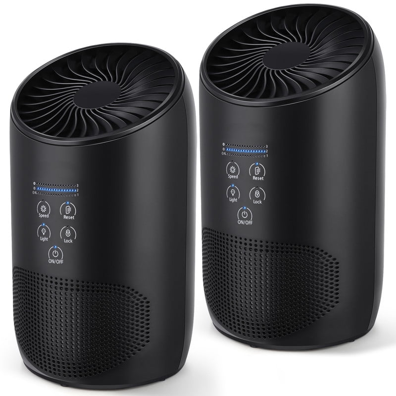 PARTU Air Purifiers Remove 99.97% of Dust, Smoke, Pets Dander, Pollen, Odors, 450 Sqft, 2Pack, Black