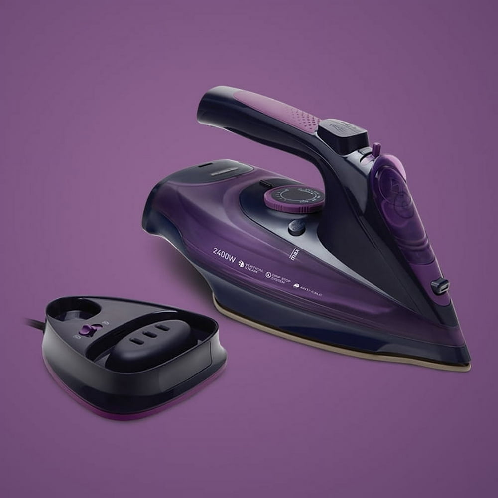 PENGXIANG Rechargeable Cordless Iron 2400 Watt Anti-Drip Non-Stick Soleplate Iron New Purple