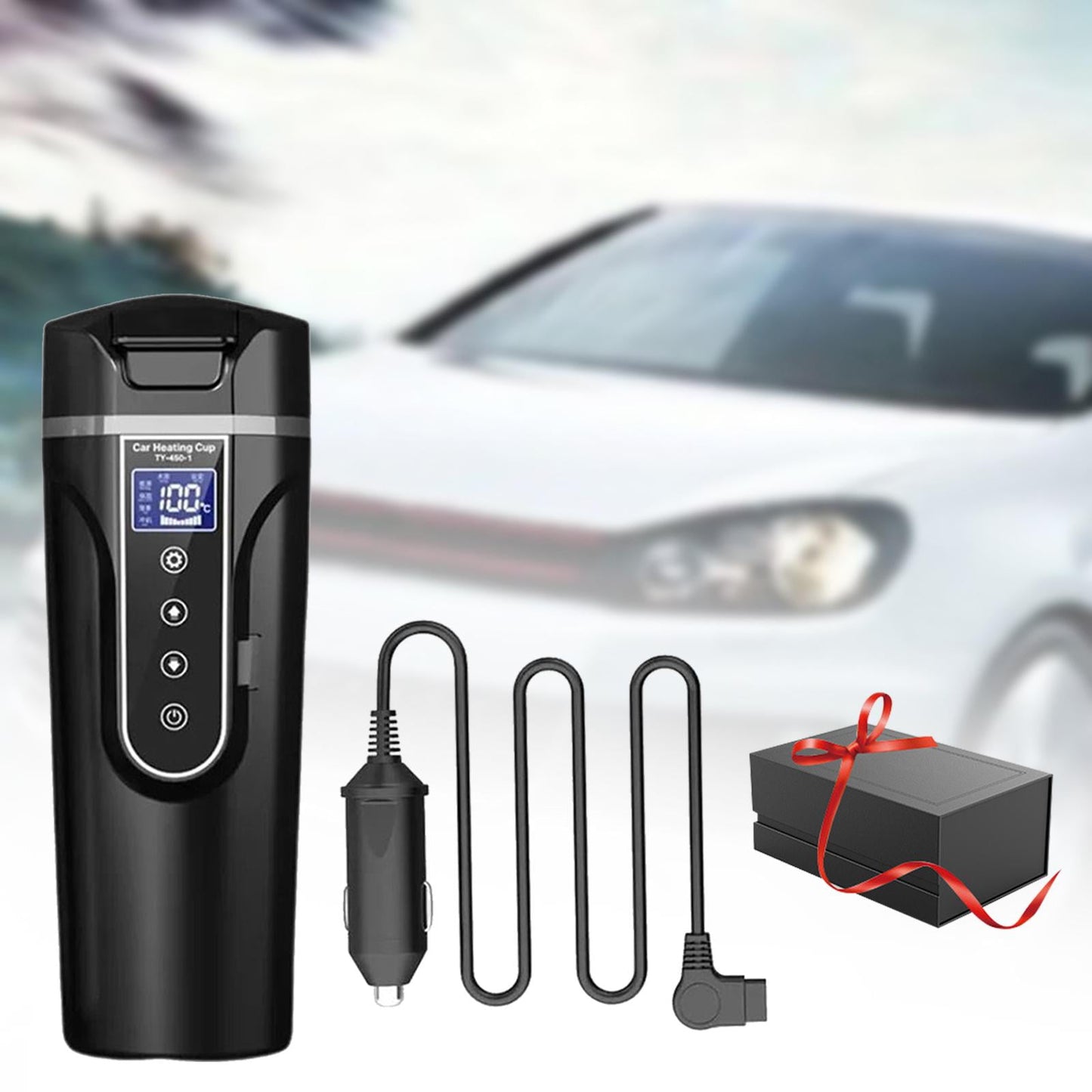 PETSOLA 24V/12V Car Traveling Kettle Car Heating Cup Adjustable Temps Travel Coffee Mug Electric Kettle for Vehicles Auto Car Drivers black