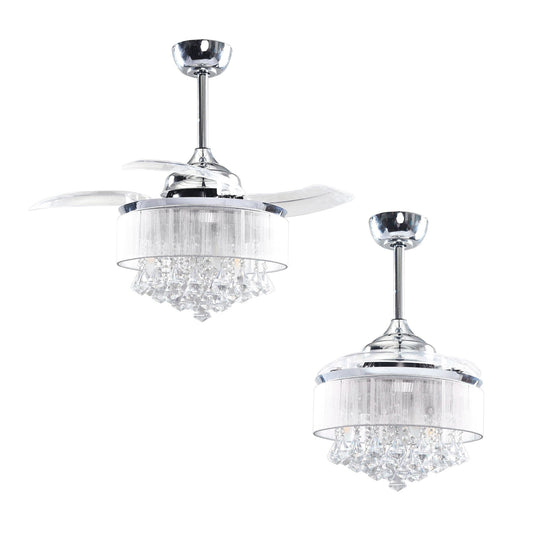 Parrot Uncle 36' Modern Crystal Chandelier 3-Blade Ceiling Fan with Remote Chrome Chrome Satin