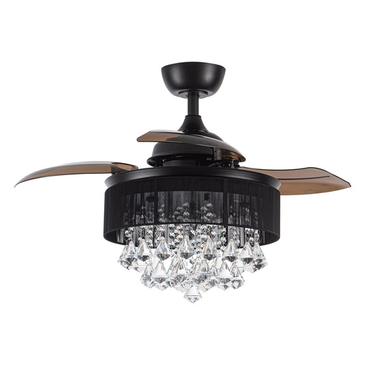 Parrot Uncle 36' Modern Crystal Chandelier 3-Blade Ceiling Fan with Remote Matte Black N/A Matte