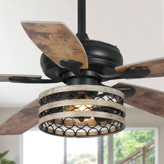 Parrot Uncle 52' Farmhouse Wood 5-Blade LED Ceiling Fan with Remote