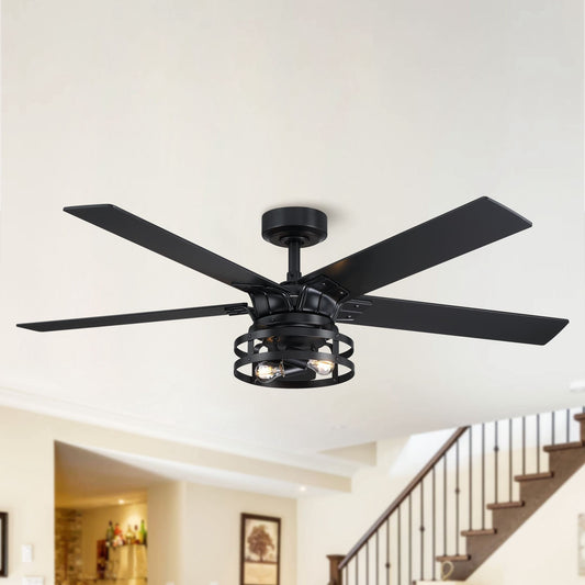 Parrot Uncle 52' Industrial Reversible 5-Blade LED Ceiling Fan with Remote Matte Black with Walnut/Black N/A Matte