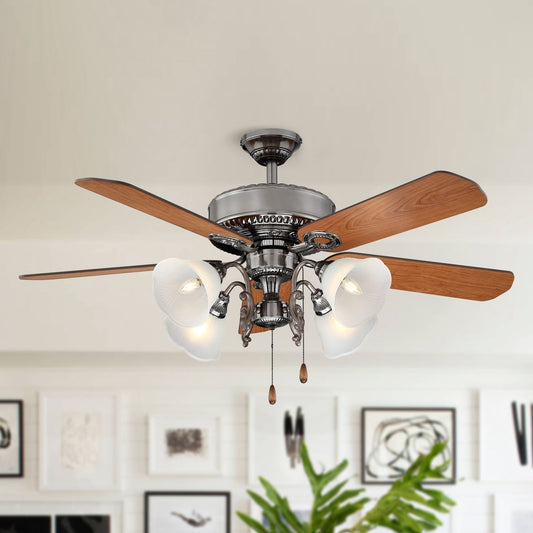 Parrot Uncle 52' Reversible 5-Blade LED Ceiling Fan with Lights and Pull Chain