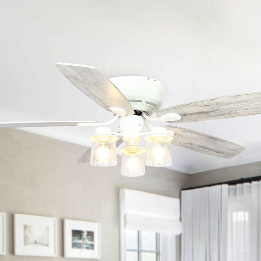 Parrot Uncle 52-inch Beach Wood 5-Blade Flush Mount Ceiling Fan with Remote