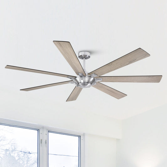 Parrot Uncle 72' Farmhouse Reversible 7-Blade Large Windmill Ceiling Fan without Light Brushed Nickel with Oak/ Antique Oak Blades Nickel Brushed