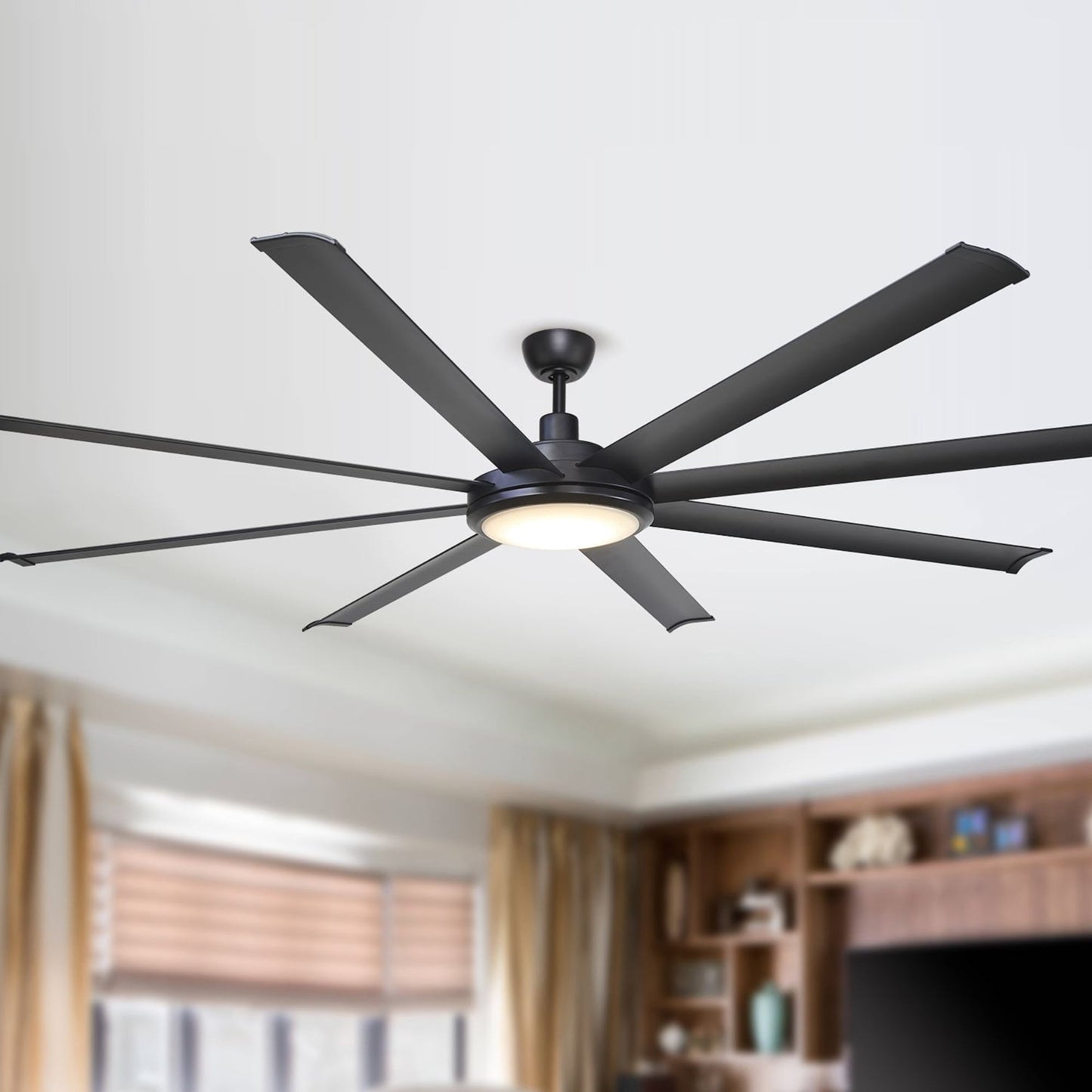 Parrot Uncle 75-inch Larger Black Aluminum 8-Blade LED Ceiling Fan with Remote