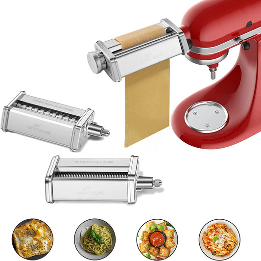 Pasta Attachment for KitchenAid Stand Mixer Included Pasta Sheet Roller Spaghetti Cutter and Fettuccine Cutter Pasta Maker Stainless Steel Accessories 3Pcs by Gvode