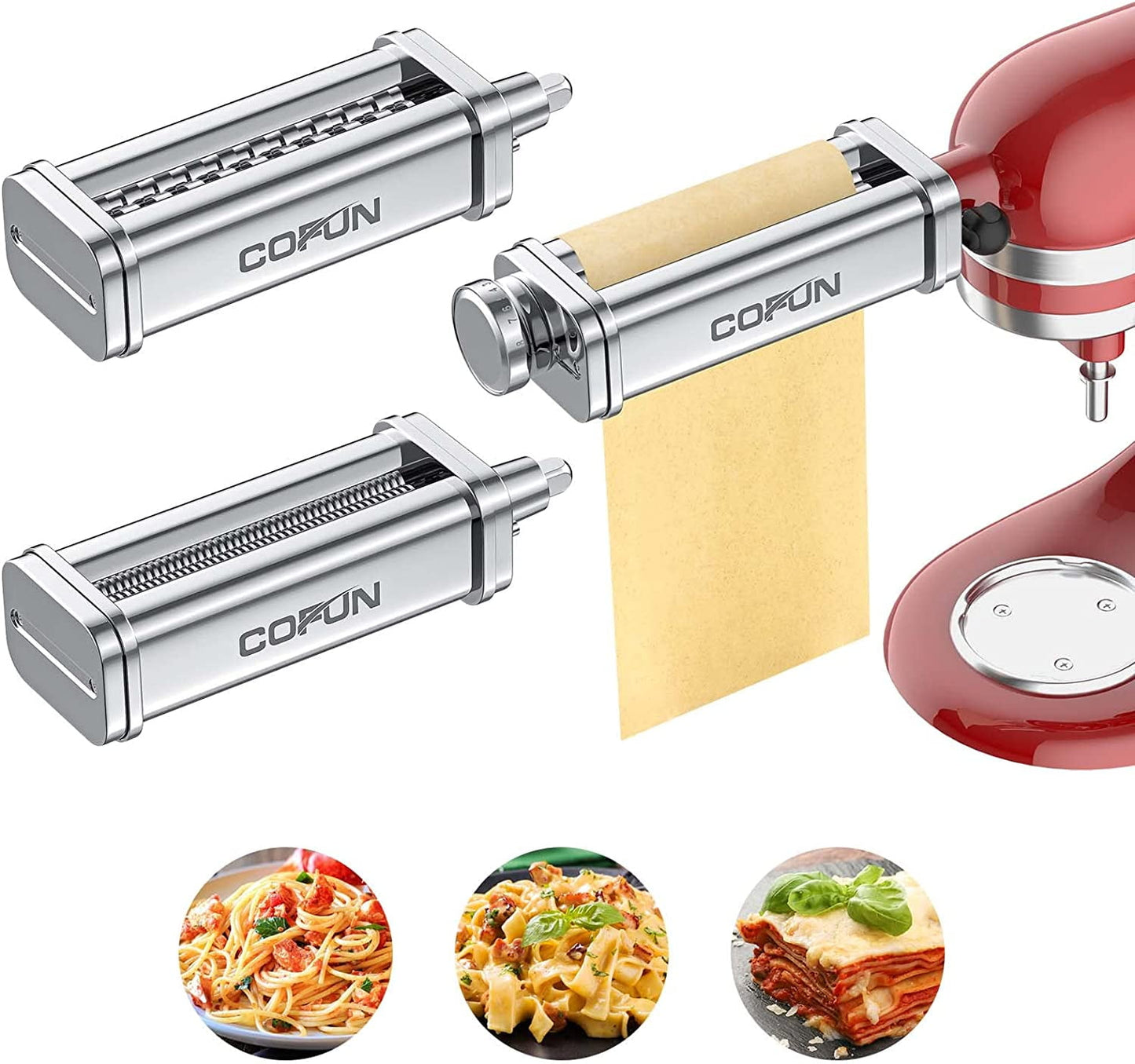 Pasta Attachment for Kitchenaid Stand Mixer,QINBI 3 Piece Pasta Maker Machine with Pasta Roller and Cutter Set for Dough Sheet, Spaghetti and Fettuccine kitchenaid Attachments for Mixer