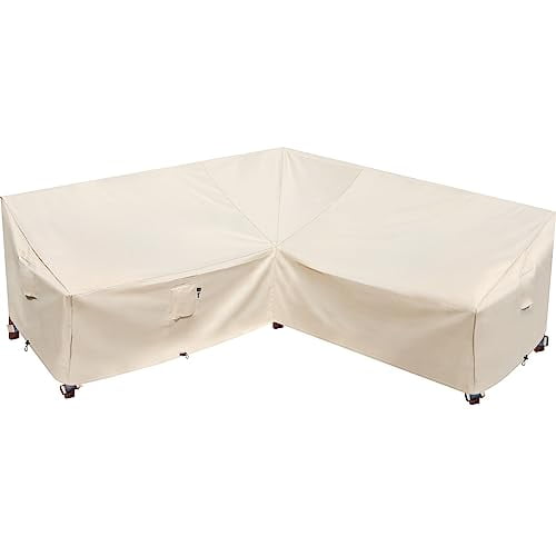 Patio Furniture Cover,Heavy Duty Outdoor Couch Cover, Waterproof 600D Patio Sectional Cover, V-Shaped L-Shape Lawn Outdoor Furniture Cover (Natural Beige,V-Shaped-90 x90)