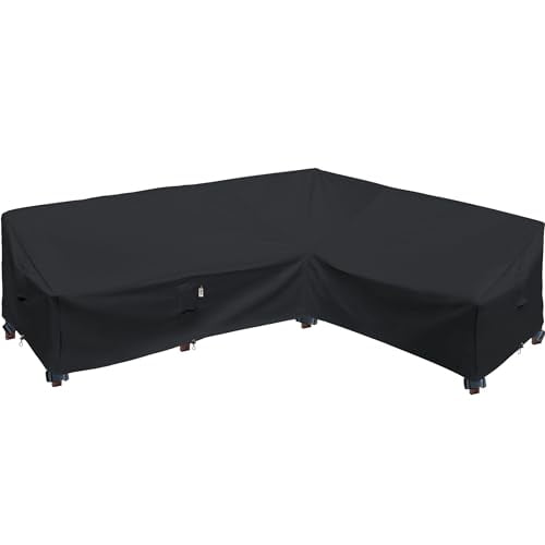 Patio Furniture Cover,Heavy Duty Outdoor Sectional Sofa Cover, 104'X83' Waterproof 600D Patio Sectional Couch Cover, Lawn Patio Furniture Cover(Midnight Black,L-Shaped-Right Facing-104 x83)