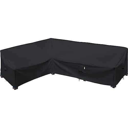 Patio Furniture Cover,Heavy Duty Outdoor Sectional Sofa Cover, 83'X115' L Shaped Waterproof 600D Patio Sectional Couch Cover, Lawn Patio Furniture Cover (Midnight Black, L-Shaped-Left Facing-83 x115)