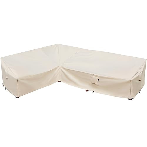 Patio Furniture Cover,Heavy Duty Outdoor Sectional Sofa Cover, 83'X115' Waterproof 600D Patio Sectional Couch Cover, Lawn Patio Furniture Cover (Natural Beige, L-Shaped-Left Facing-83 x115)