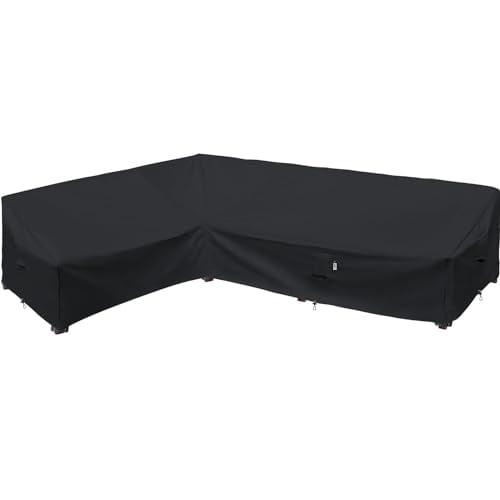 Patio Furniture Cover,Heavy Duty Outdoor Sectional Sofa Cover, 90'X120' L Shaped Waterproof 600D Patio Sectional Couch Cover, Lawn Patio Furniture Cover (Midnight Black, L-Shaped-Left Facing-90 x120)