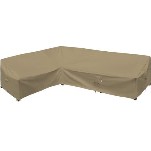 Patio Furniture Cover,Heavy Duty Outdoor Sectional Sofa Cover, 90'X120' Waterproof 600D Patio Sectional Couch Cover, Lawn Patio Furniture Cover (Desert Khaki, L-Shaped-Left Facing-90 x120)