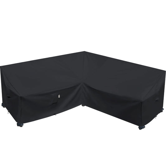 Patio Furniture Cover,Heavy Duty Outdoor Sectional Sofa Cover, Waterproof 600D Patio Sectional Couch Cover, Lawn Patio Furniture Cover (Midnight Black, V-Shaped-90 x 90')