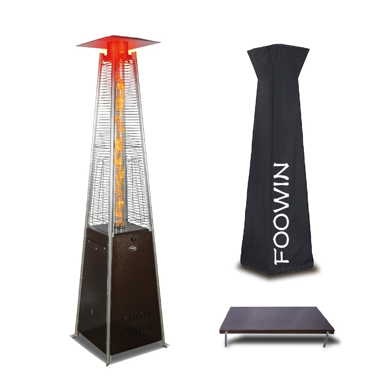 Patio Heater 48,000 BTU Pyramid Flame Patio heater with Cover,Outdoor Patio Heater Quartz Glass Tube Heater for Outdoor Use with Wheels,Ground Nails, Detatable Table