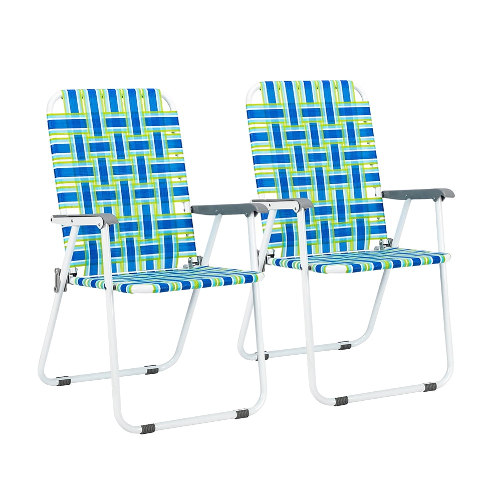 Patio Lawn Chairs Folding Set Of 2, Webbed Folding Chair Outdoor Beach Chair Portable Camping Chair For Yard, Garden(Blue)