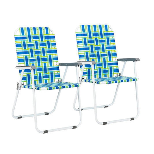 Patio Lawn Chairs Folding Set Of 2, Webbed Folding Chair Outdoor Beach Chair Portable Camping Chair For Yard, Garden(Blue)