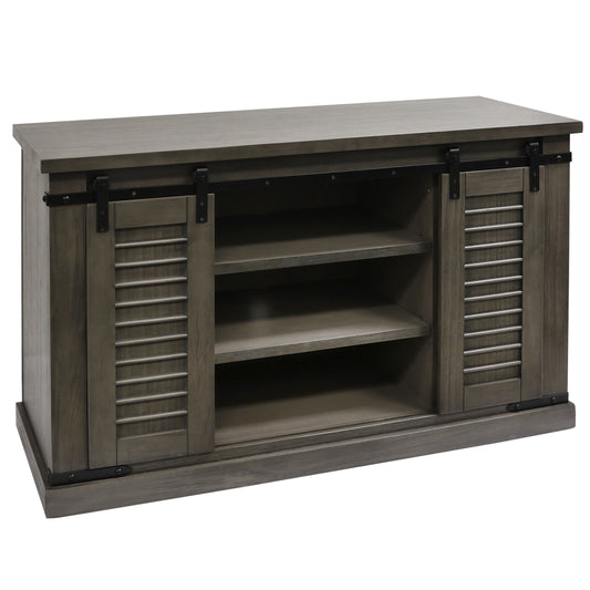 Peachtree Sliding Barn Door Media Console with Removable Shelves - Gray, Black Finish