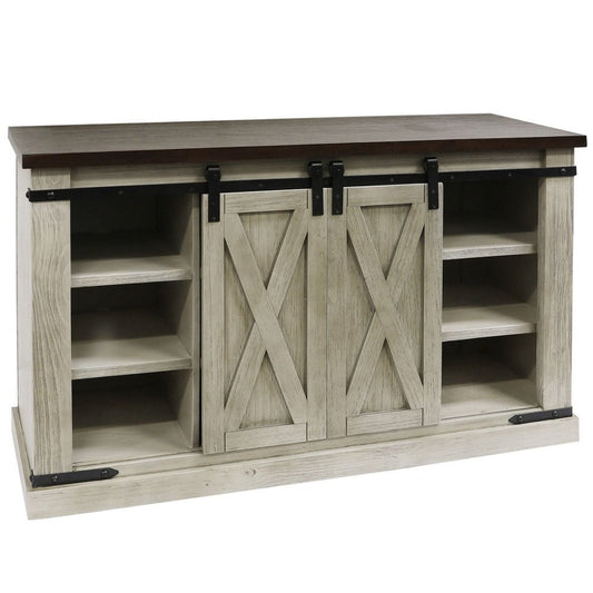 Peachtree Sliding Barn Door Media Console with Removable Shelves - White, Brown, Black Finish