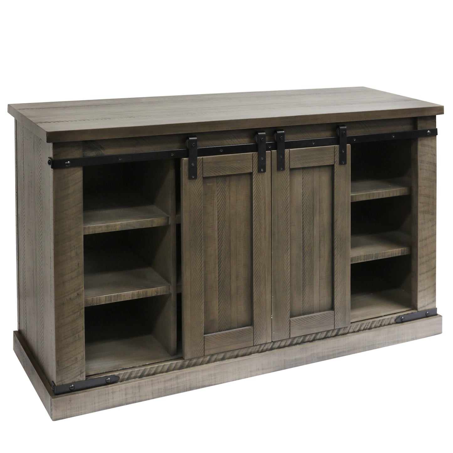 Peachtree Sliding Barn Door Media Console with Removable Shelves - Wood, Black Finish