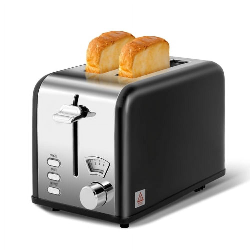 Penck 2-Slice Toaster with 1.5 inch Wide Slot, 5 Browning Setting and 3 Function: Bagel, Defrost & Cancel, Retro Stainless-Steel Style, Toast Bread Machine with Removable Crumb Tray, Black