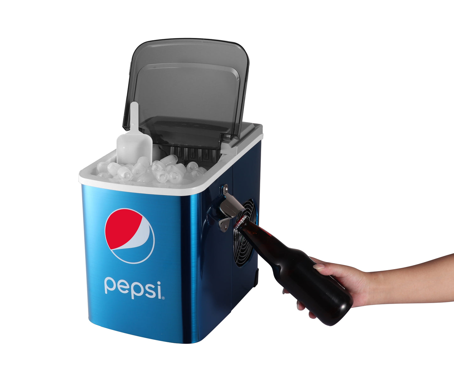 Pepsi 26lbs. Stainless Steel Ice Maker, Built In Bottle Opener - Blue