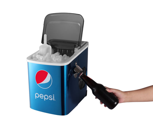 Pepsi 26lbs. Stainless Steel Ice Maker, Built In Bottle Opener - Blue