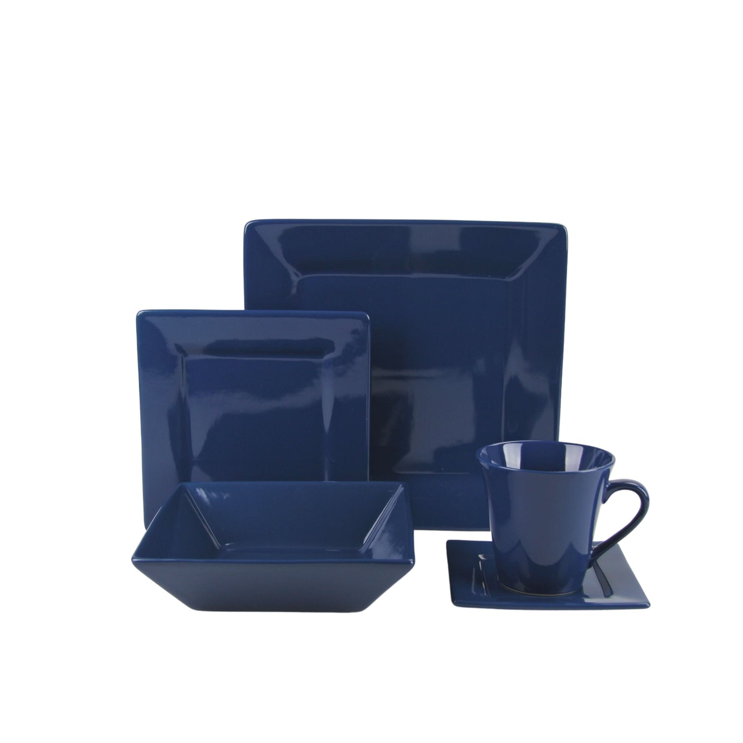 10 Strawberry Street Nova Square 45 Piece Stoneware Dinnerware Set, Dark Blue