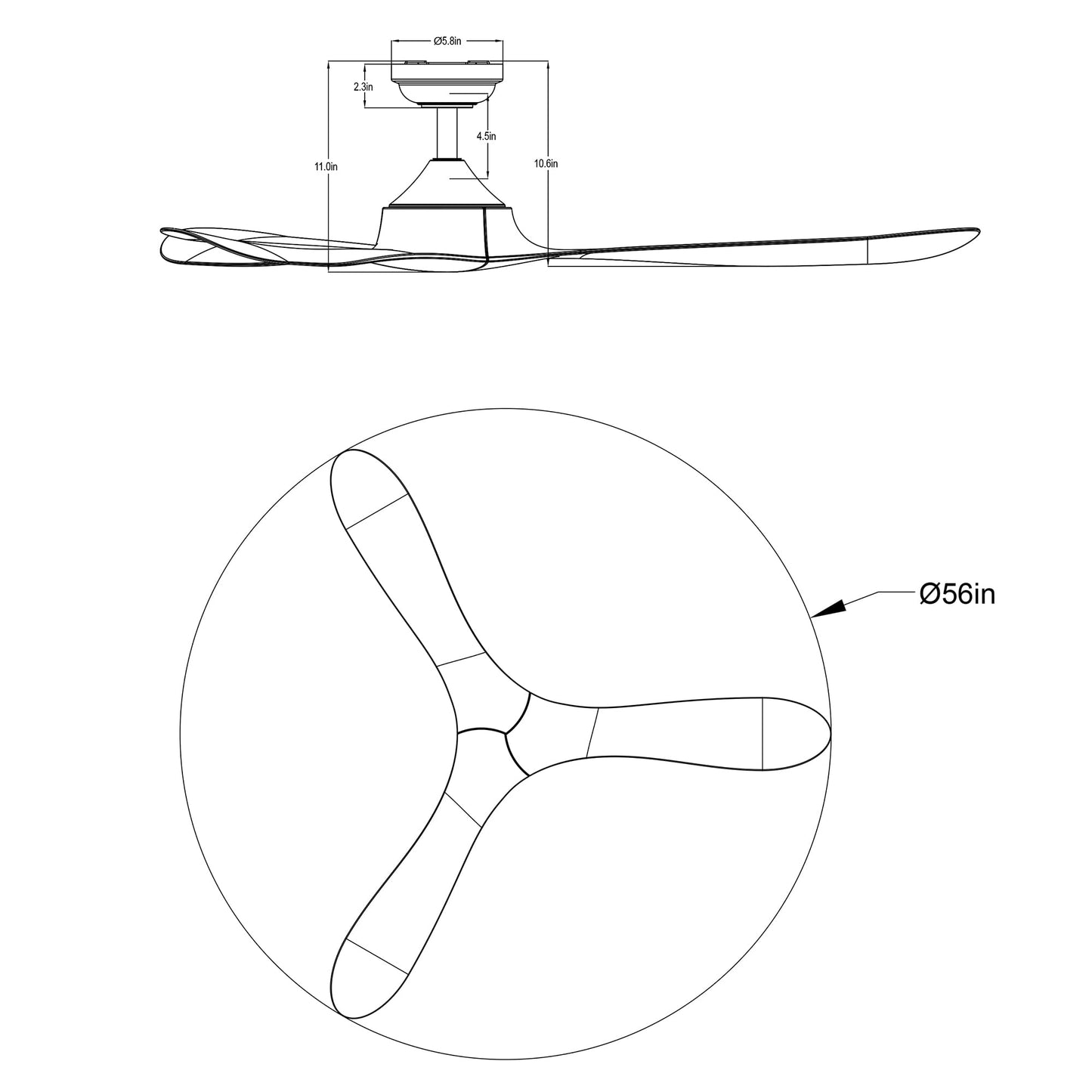 Parrot Uncle Ceiling Fan with Remote White Ceiling Fan without Light Indoor Outdoor Fan for Patios Covered, 56 inch