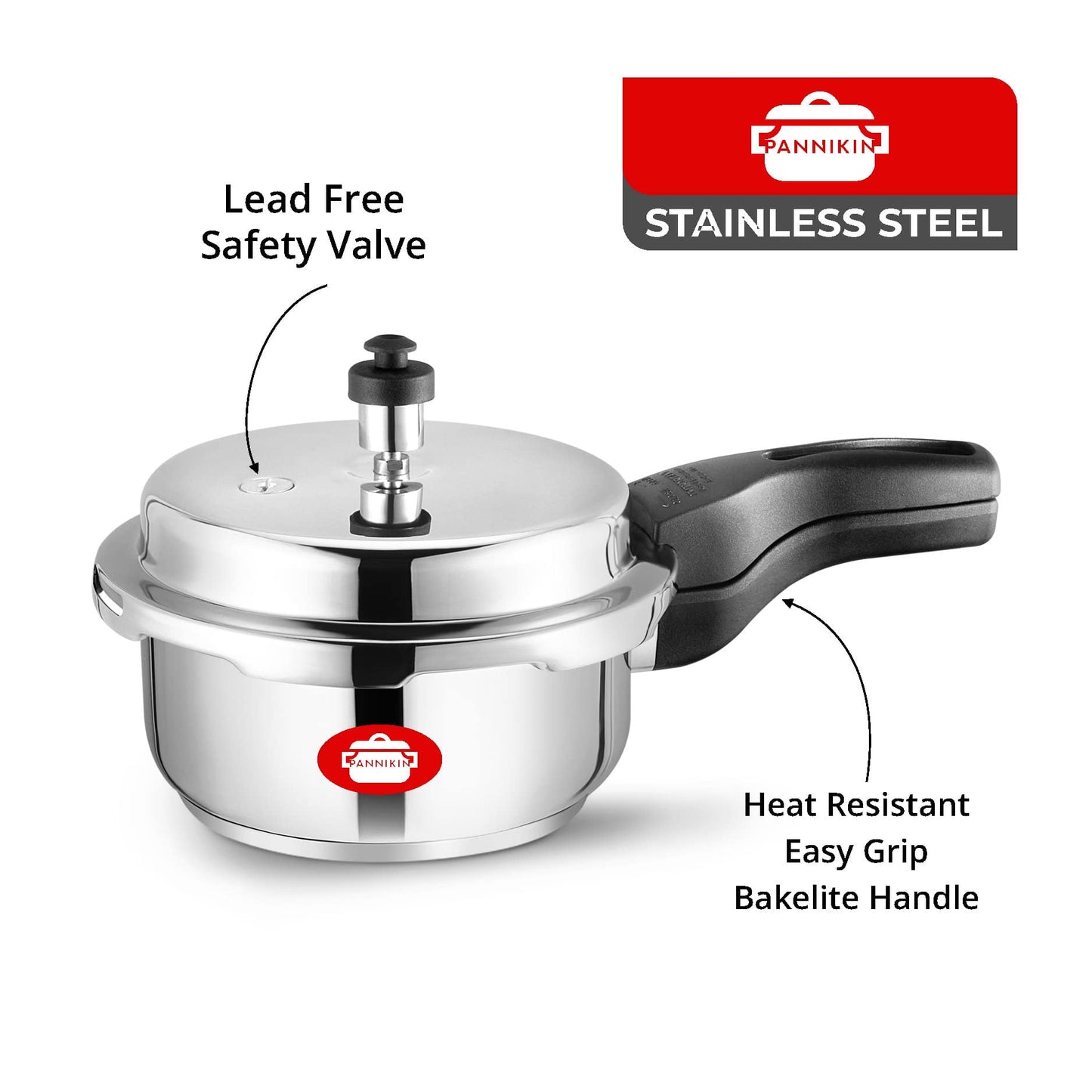 Pannikin Stainless Steel With Induction Base Outer Lid Pressure Cooker 2 Litres (Silver)